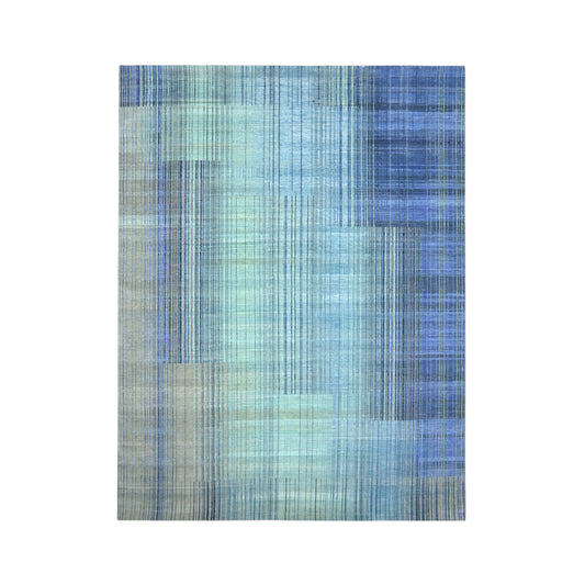 Grey, Blue and Aqua Pure Wool Modern Abstract Handknotted 8.2x12.1Ft 280x367Cms Area Rug