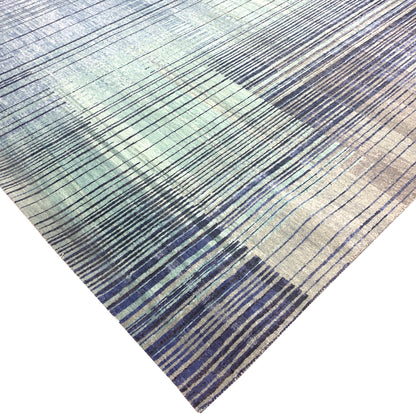 Grey, Blue and Aqua Pure Wool Modern Abstract Handknotted 8.2x12.1Ft 280x367Cms Area Rug