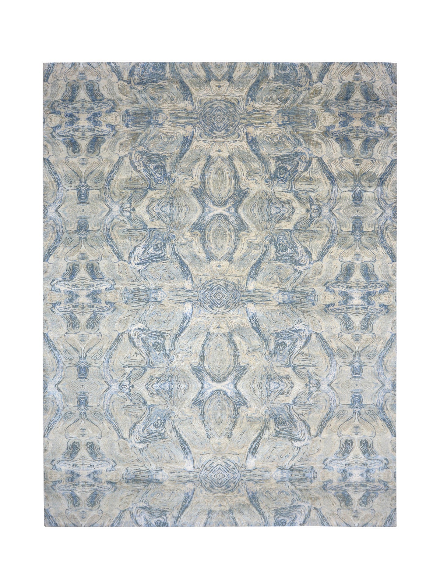 Grey and Blue Silk and Wool Modern Abstract Handknotted 9.0x11.9Ft 275x357Cms Area Rug