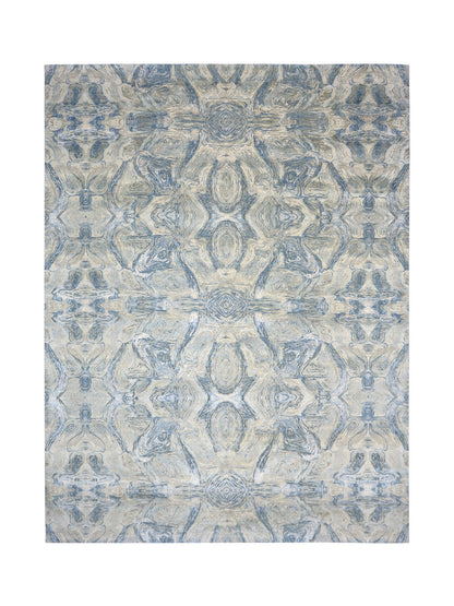 Grey and Blue Silk and Wool Modern Abstract Handknotted 9.0x11.9Ft 275x357Cms Area Rug