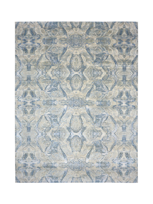 Grey and Blue Silk and Wool Modern Abstract Handknotted 9.0x11.9Ft 275x357Cms Area Rug