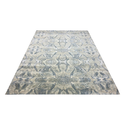Grey and Blue Silk and Wool Modern Abstract Handknotted 9.0x11.9Ft 275x357Cms Area Rug