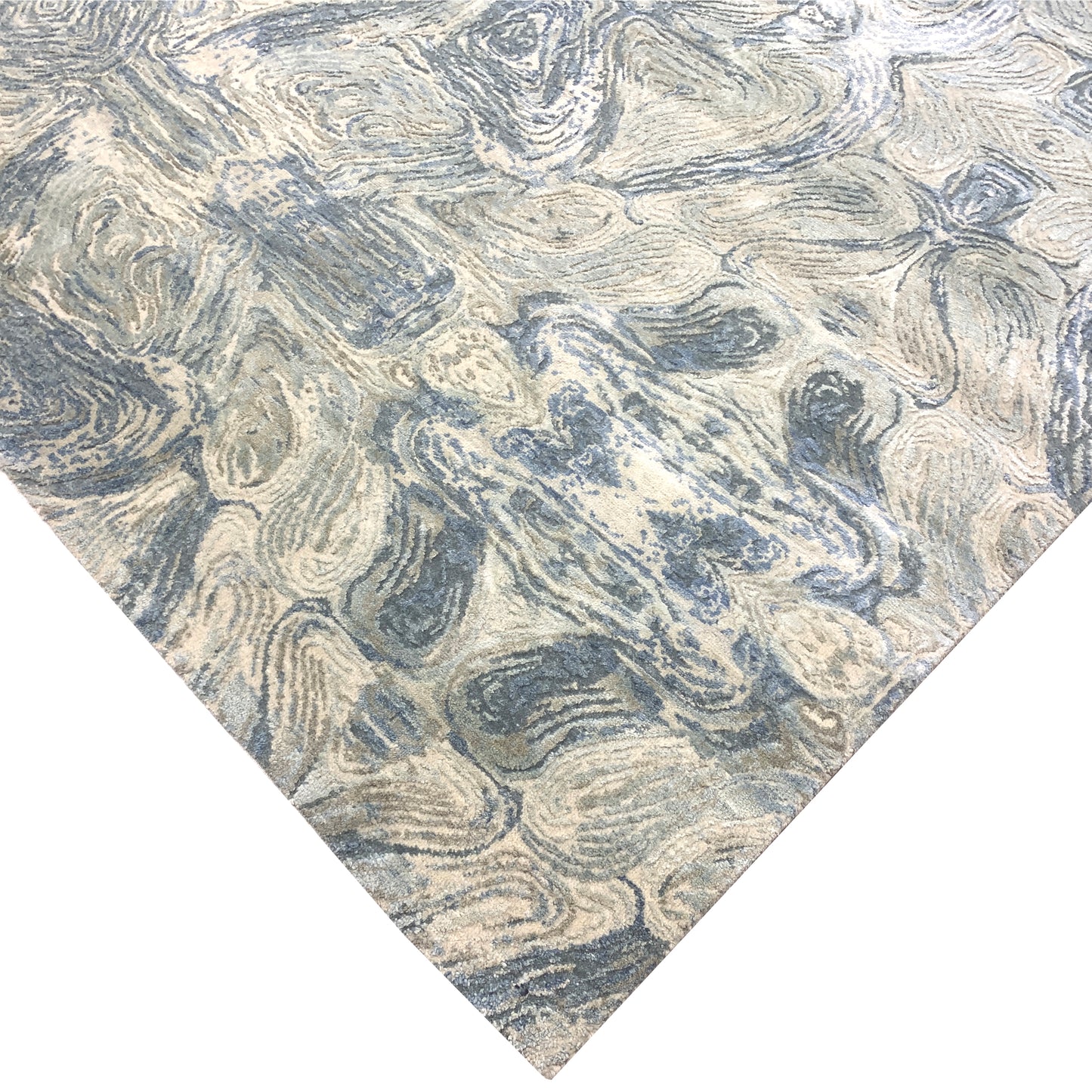 Grey and Blue, Silk and Carved Wool Modern Abstract Handknotted 9.0x12.6Ft 273x380Cms Area Rug