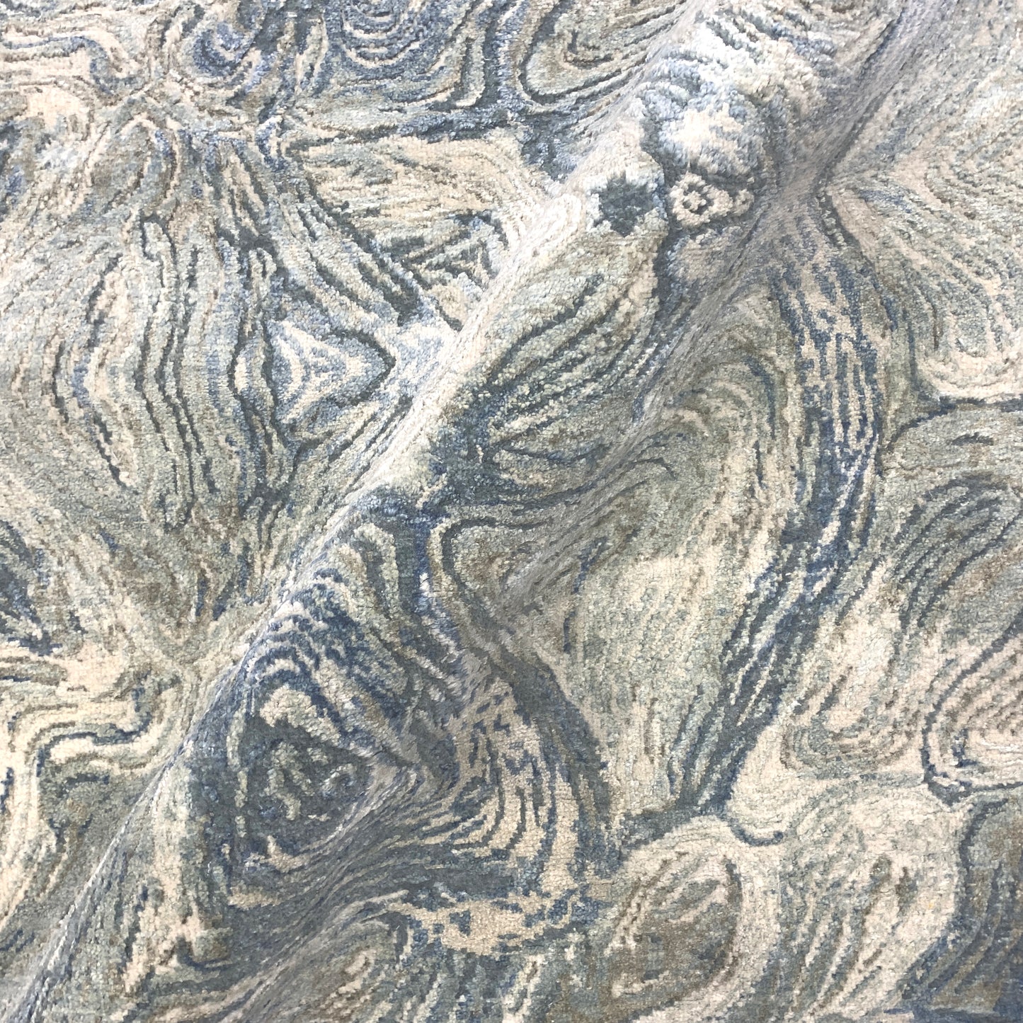 Grey and Blue, Silk and Carved Wool Modern Abstract Handknotted 9.0x12.6Ft 273x380Cms Area Rug