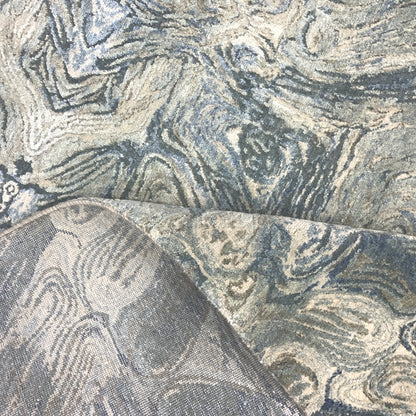 Grey and Blue, Silk and Carved Wool Modern Abstract Handknotted 9.0x12.6Ft 273x380Cms Area Rug
