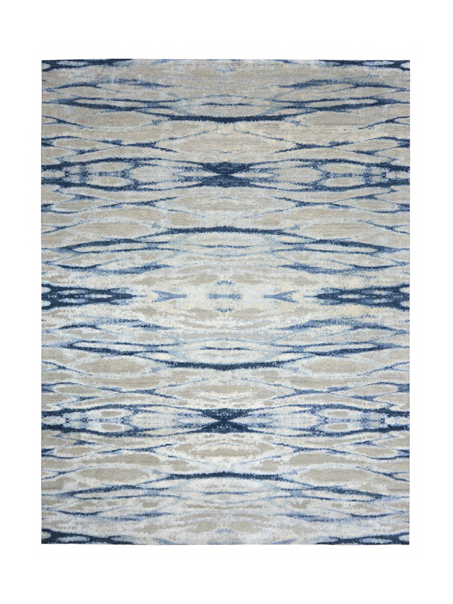 Deep Blue Grey, Silk and Carved Wool Modern Abstract Handknotted 9.1x12.2Ft 276x370Cms Area Rug