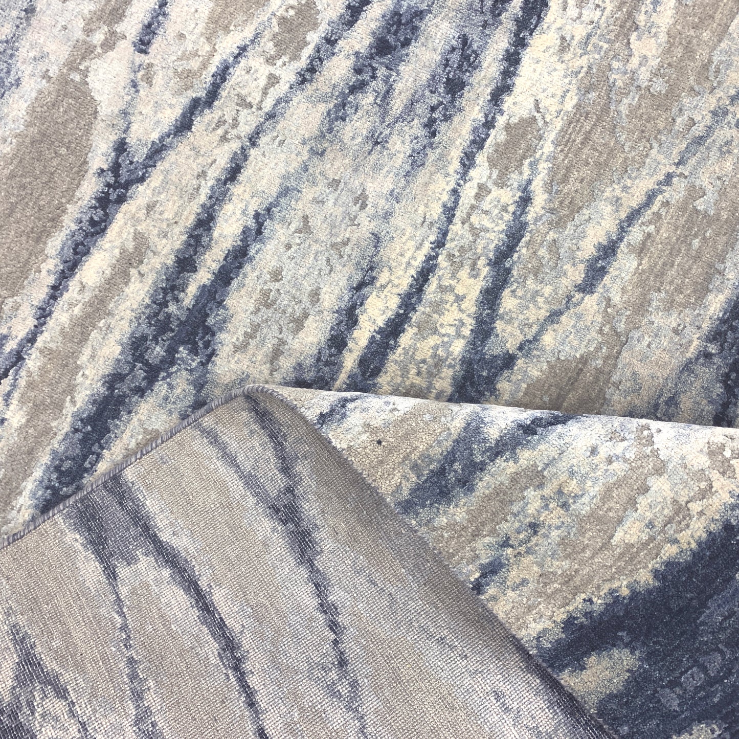 Grey, Blue and Silver Silk and Wool Modern Abstract Handknotted 9.1x12.2Ft 276x370Cms Area Rug