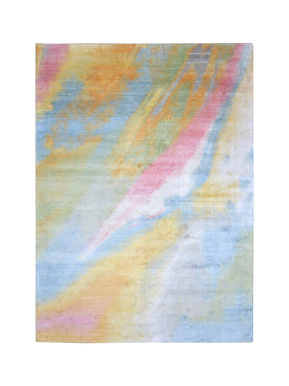 Yellow Multy, Blended Silk Modern Abstract Handknotted 8.8x11.10Ft 263x360Cms Area Rug