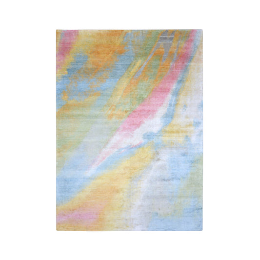 Gold, Aqua Blue and Multy Lucid Art Inspired Blended Silk Modern Handknotted 8.8x11.10Ft 263x360Cms Area Rug