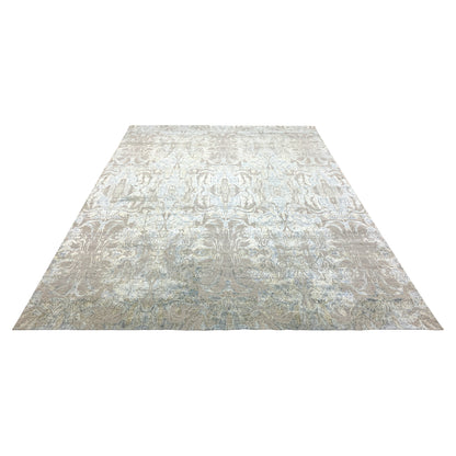 Grey, Blue and Silver Silk and Wool Modern Abstract Handknotted 9.0x12.0Ft 273x365Cms Area Rug