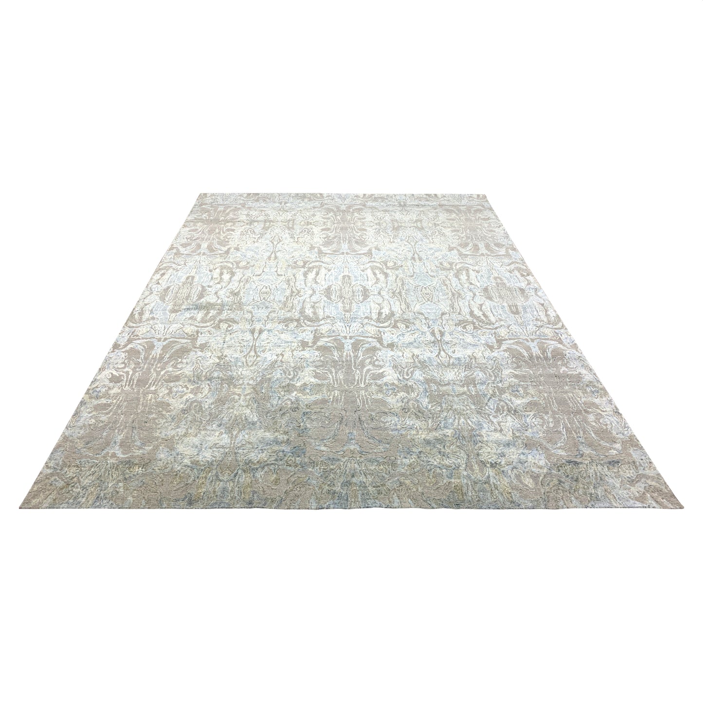 L. Blue Grey, Silk and Carved Wool Modern Abstract Handknotted 9.0x12.0Ft 273x365Cms Area Rug