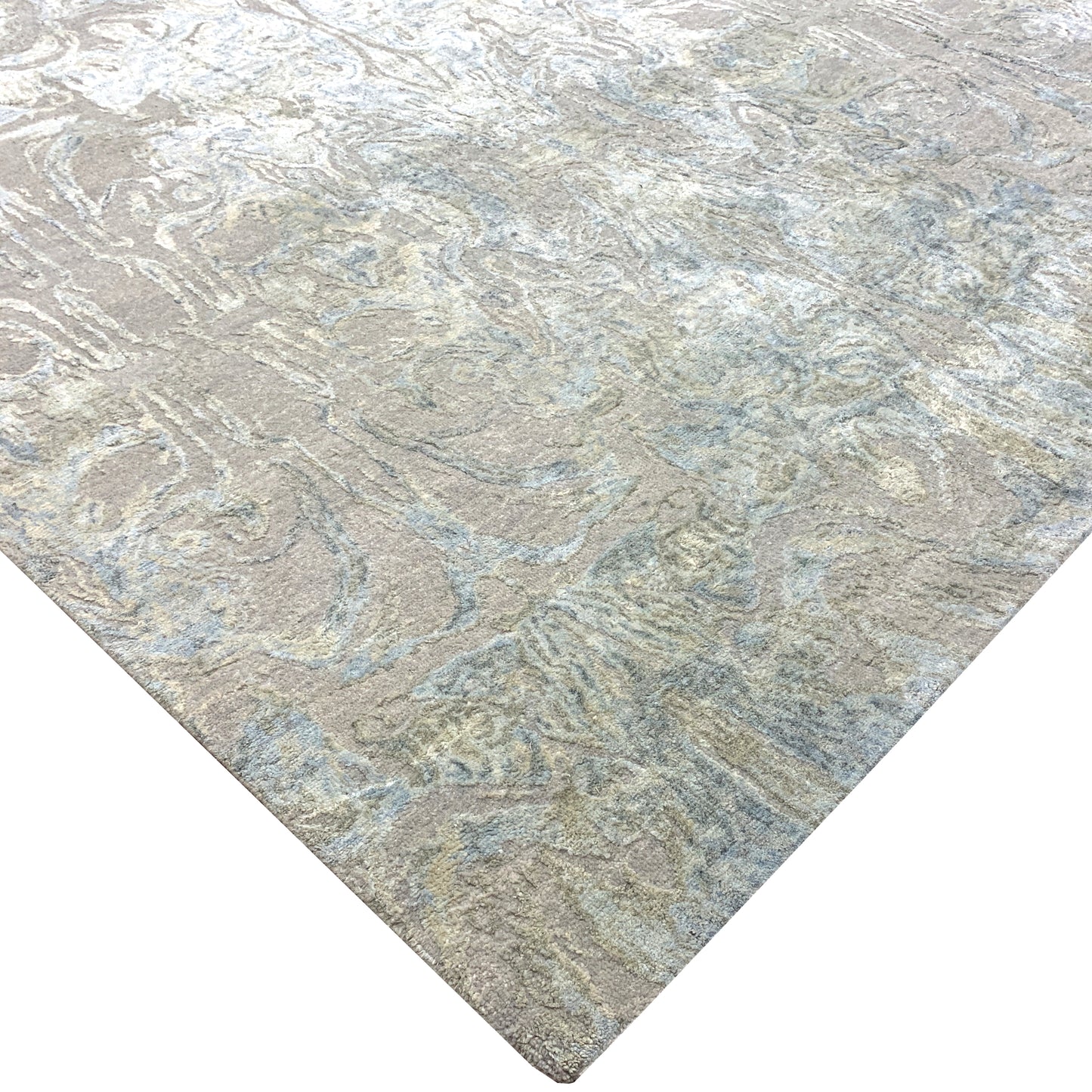 Grey, Blue and Silver Silk and Wool Modern Abstract Handknotted 9.0x12.0Ft 273x365Cms Area Rug