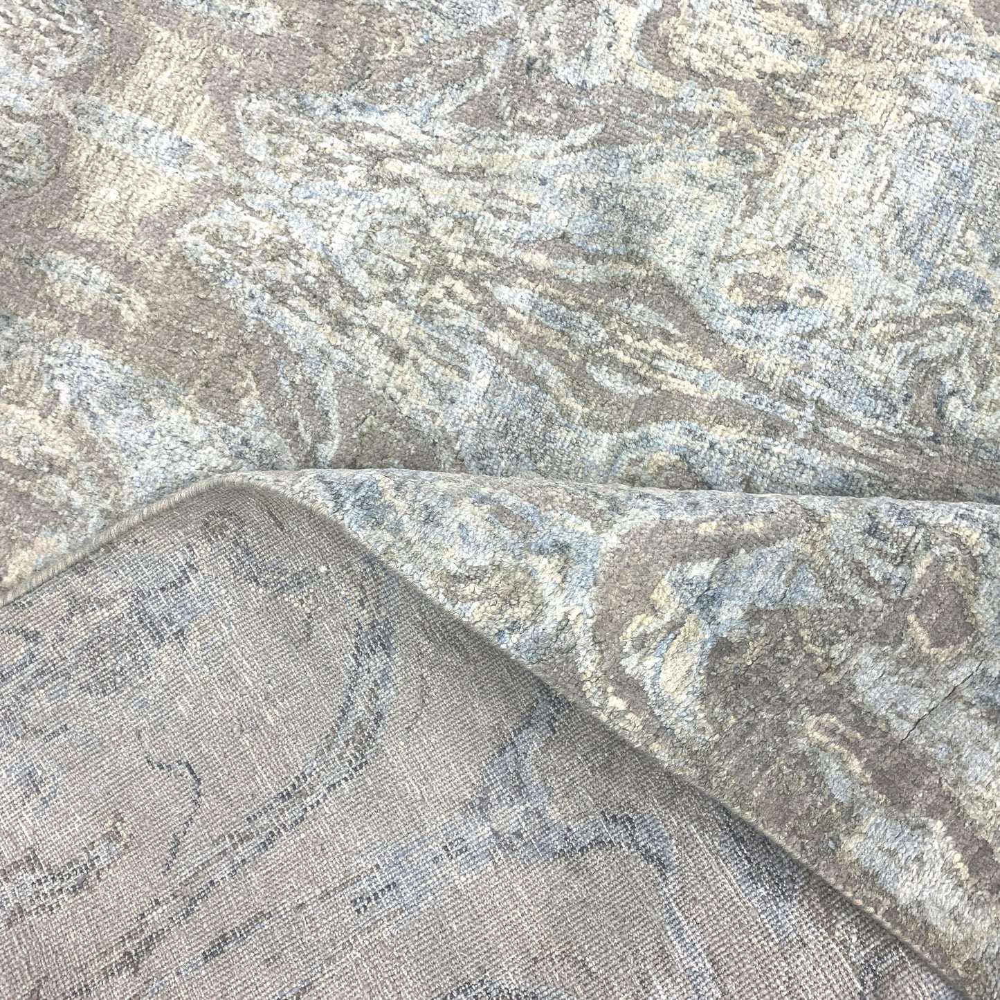 Grey, Blue and Silver Silk and Wool Modern Abstract Handknotted 9.0x12.0Ft 273x365Cms Area Rug