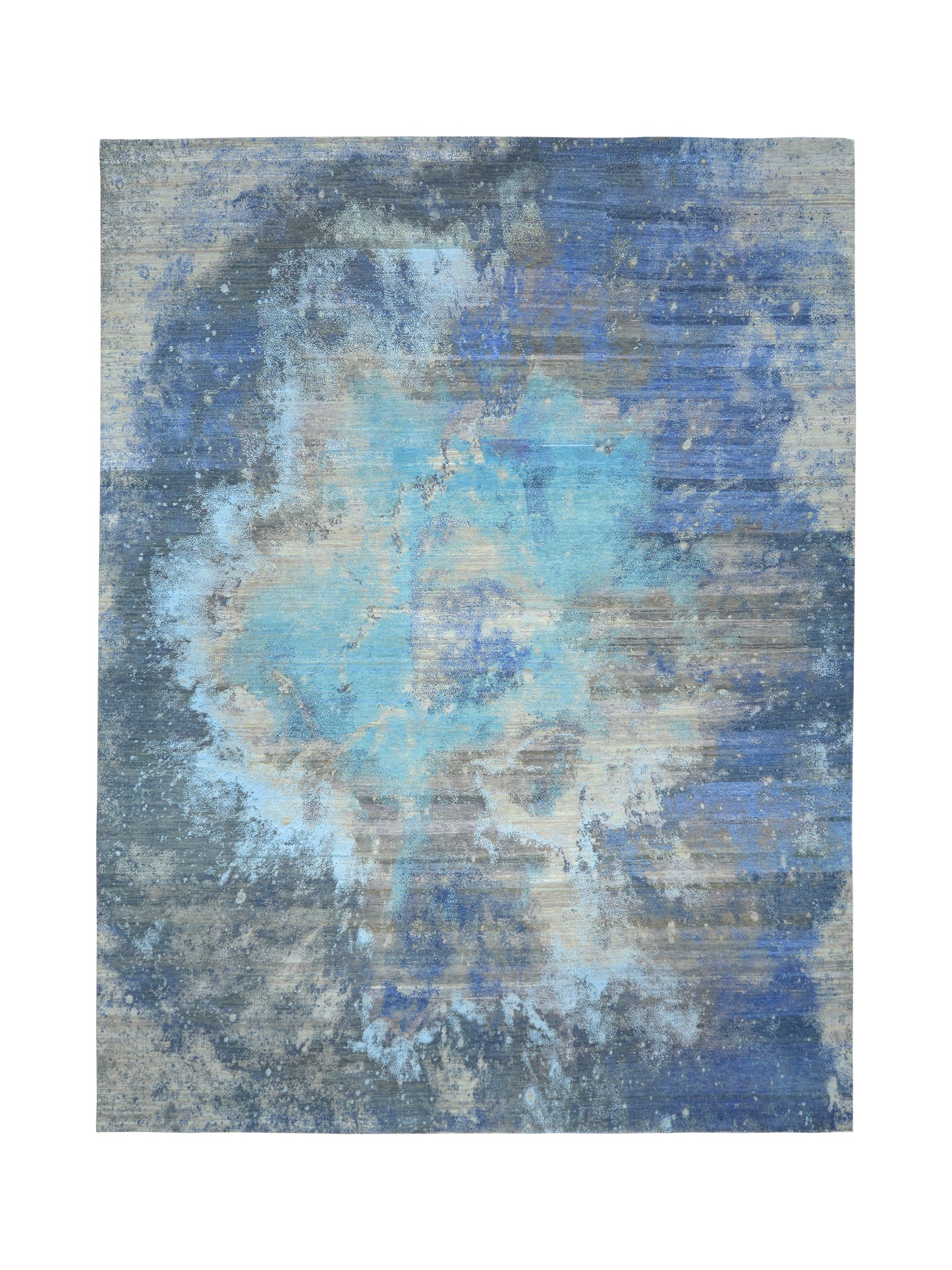 Grey Blue, Pure Wool Modern Abstract Handknotted 9.0x12.3Ft 275x373Cms Area Rug