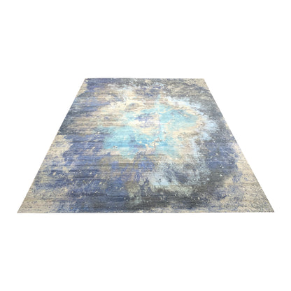 Grey, Blue and Charcoal Pure Wool Modern Galaxy Handknotted 9.0x12.3Ft 275x373Cms Area Rug