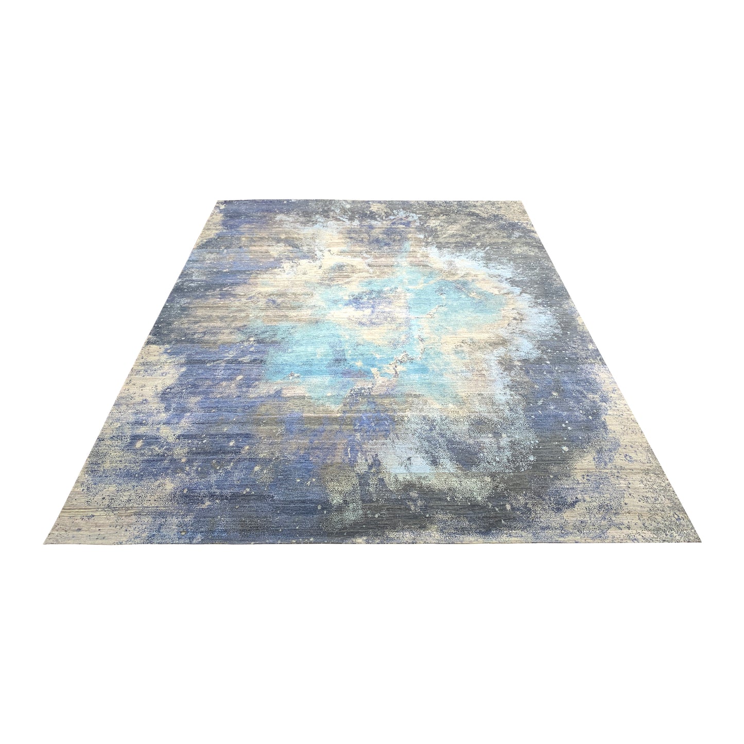 Grey Blue, Pure Wool Modern Abstract Handknotted 9.0x12.3Ft 275x373Cms Area Rug