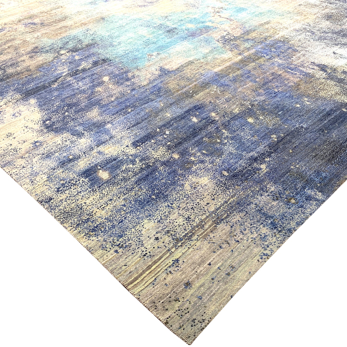 Grey Blue, Pure Wool Modern Abstract Handknotted 9.0x12.3Ft 275x373Cms Area Rug