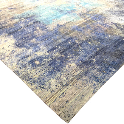 Grey Blue, Pure Wool Modern Abstract Handknotted 9.0x12.3Ft 275x373Cms Area Rug