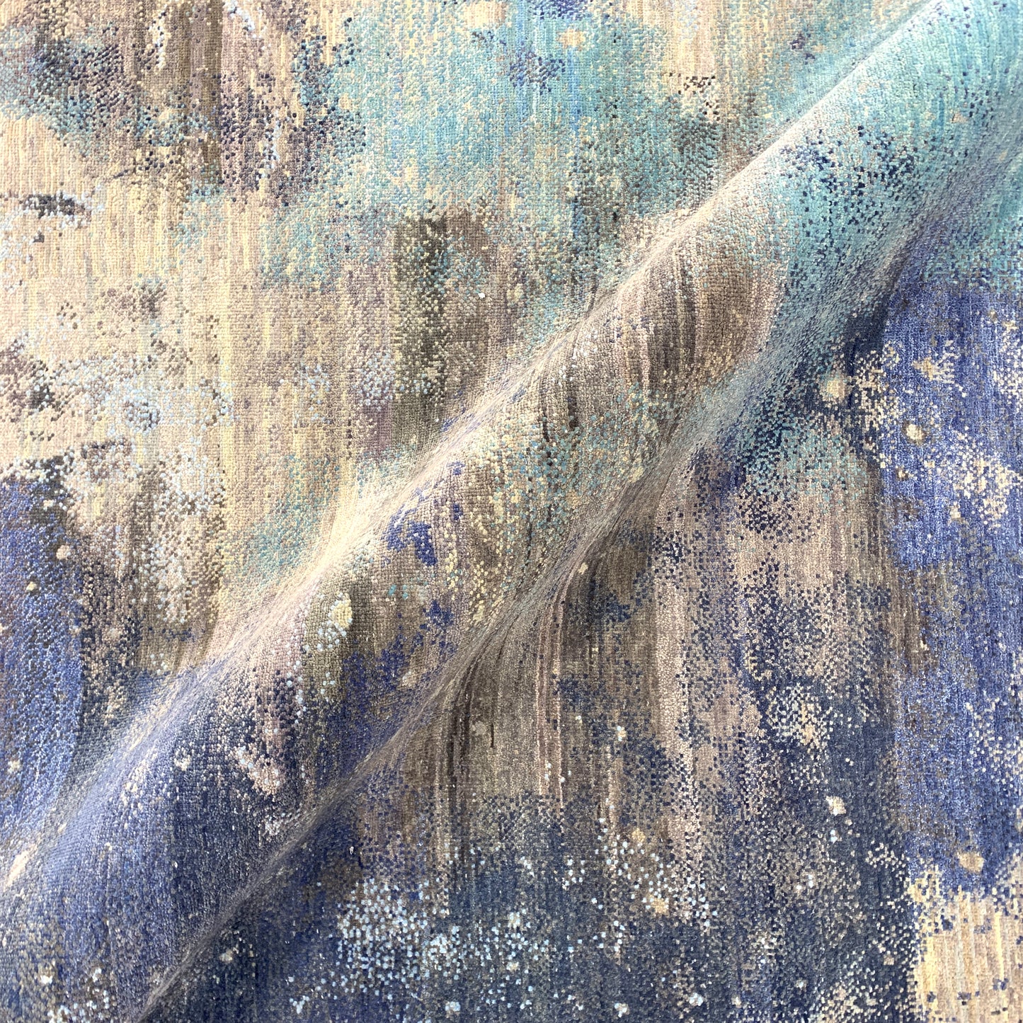 Grey Blue, Pure Wool Modern Abstract Handknotted 9.0x12.3Ft 275x373Cms Area Rug