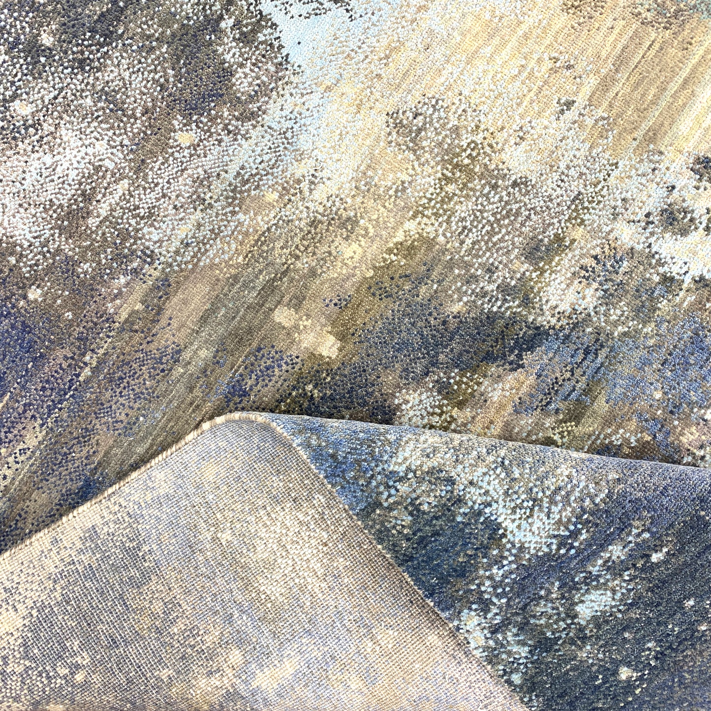 Grey, Blue and Charcoal Pure Wool Modern Galaxy Handknotted 9.0x12.3Ft 275x373Cms Area Rug