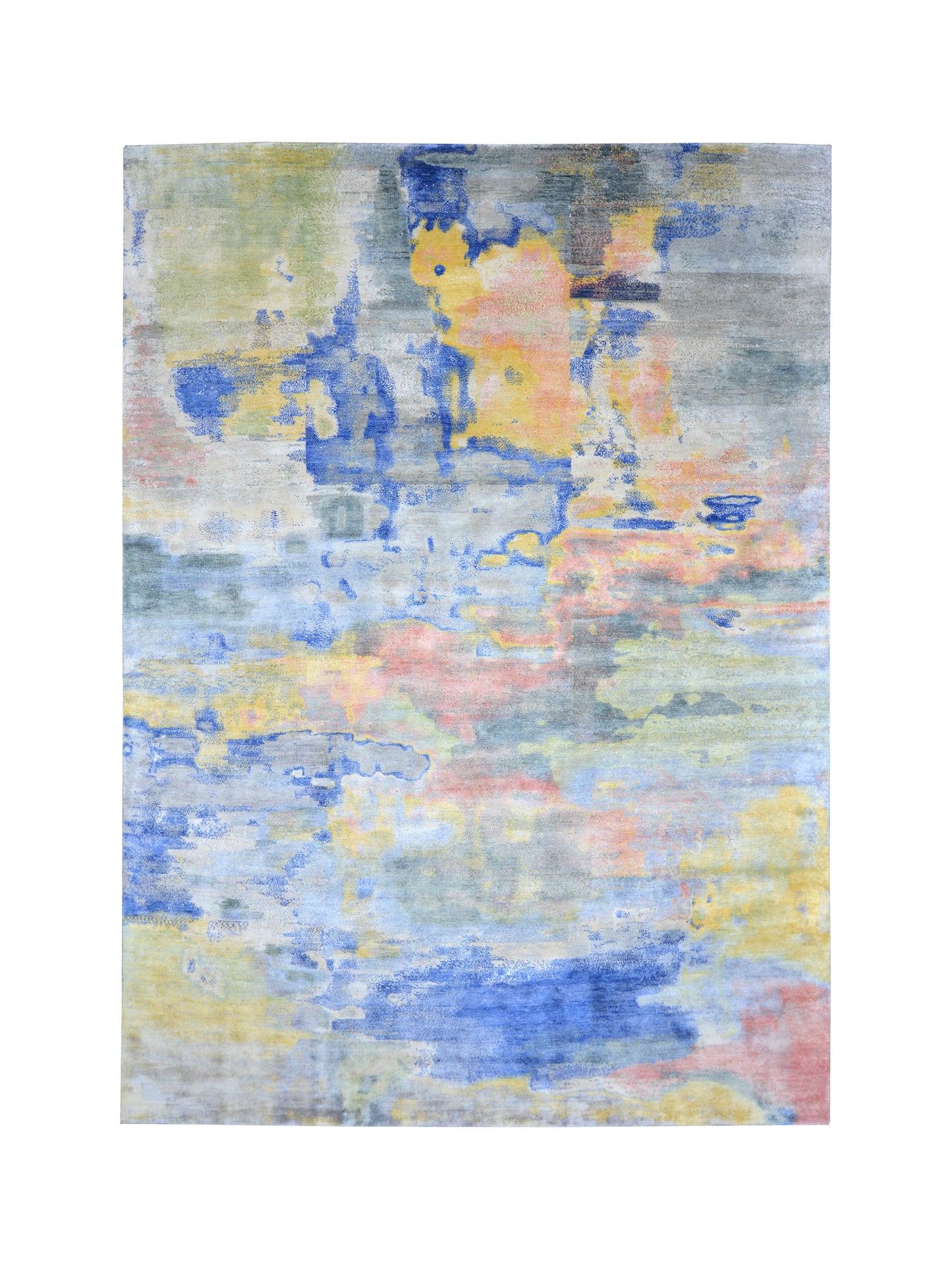 Blue, Grey and Multy Blended Silk Modern Handknotted 8.9x12.0Ft 265x366Cms Area Rug