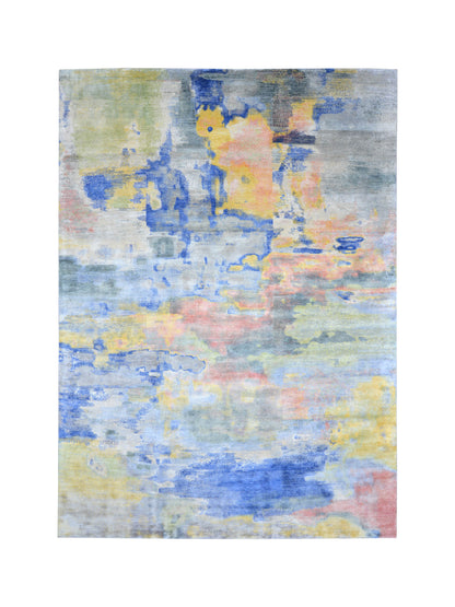 Grey Multy, Blended Silk Modern Abstract Handknotted 8.9x12.0Ft 265x366Cms Area Rug
