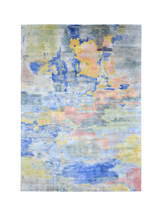 Grey Multy, Blended Silk Modern Abstract Handknotted 8.9x12.0Ft 265x366Cms Area Rug
