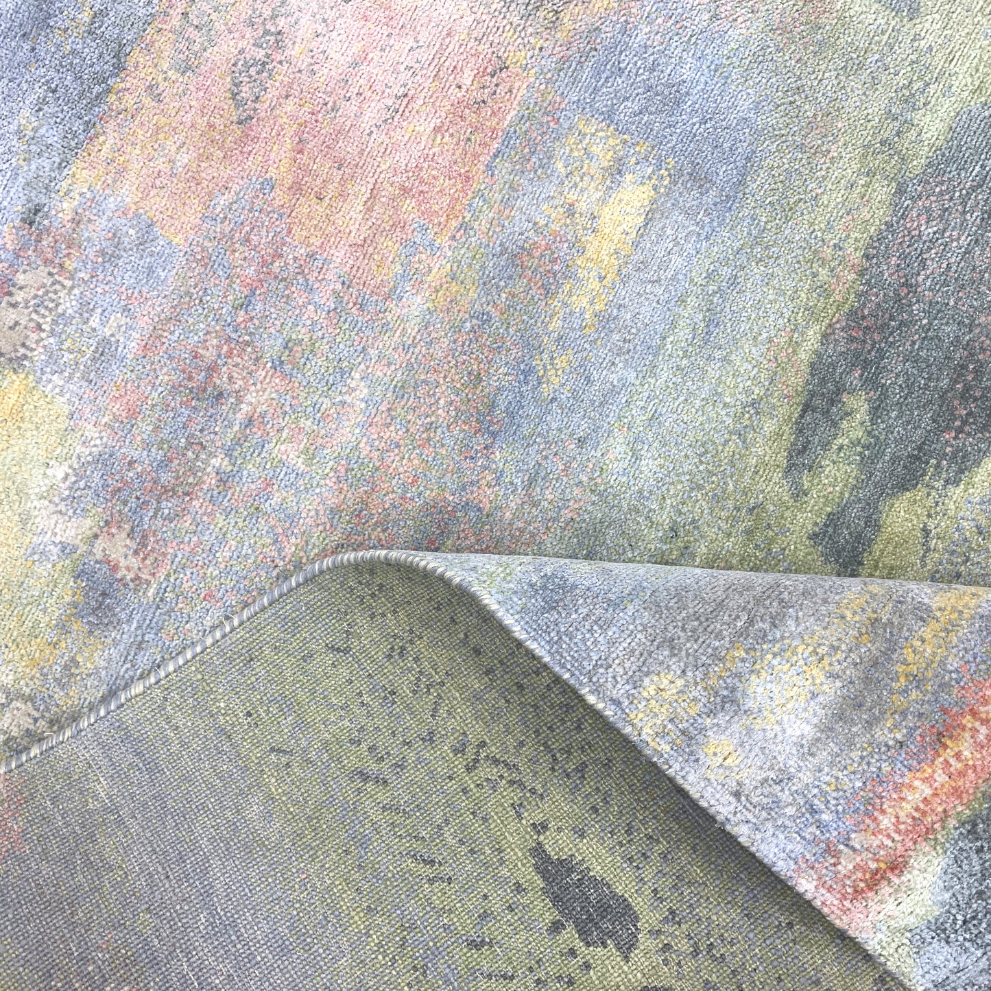Grey Multy, Blended Silk Modern Abstract Handknotted 8.9x12.0Ft 265x366Cms Area Rug
