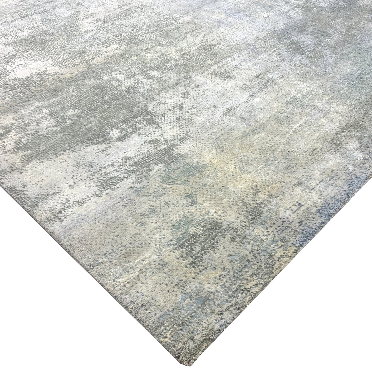 Grey and Blue Silk and Wool Modern Abstract Handknotted 9.1x12.4Ft 276x375Cms Area Rug