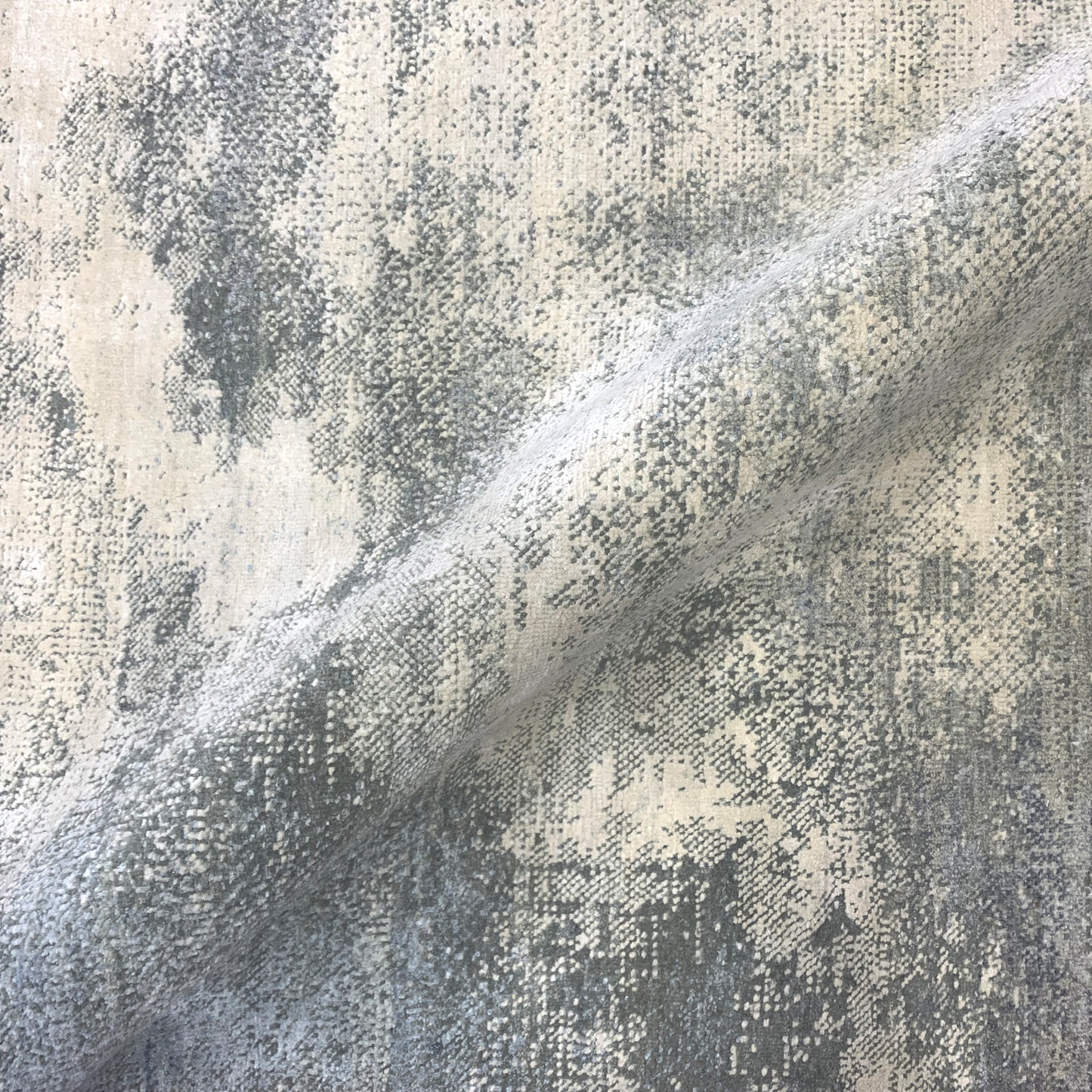 Grey Blue, Silk and Wool Hi-Lo Modern Abstract Handknotted 9.1x12.4Ft 276x375Cms Area Rug