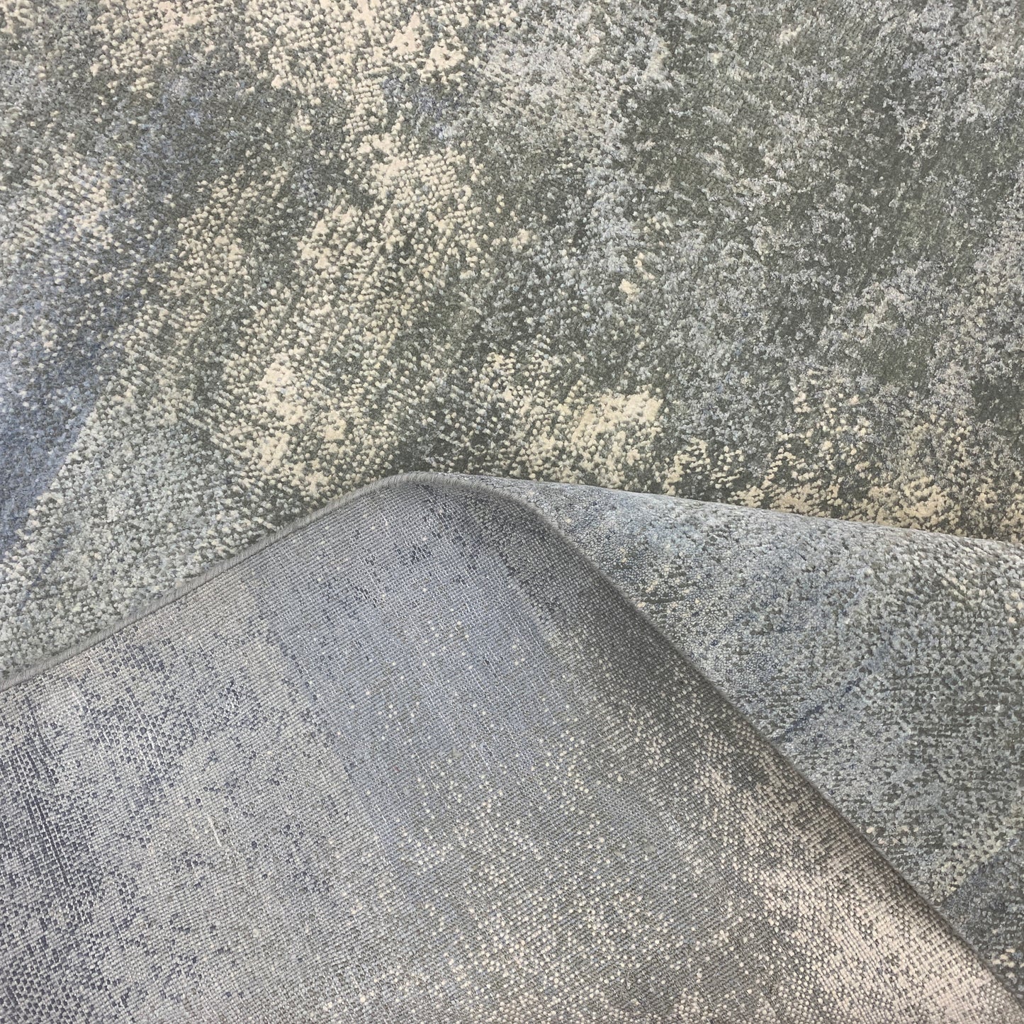 Grey Blue, Silk and Wool Hi-Lo Modern Abstract Handknotted 9.1x12.4Ft 276x375Cms Area Rug