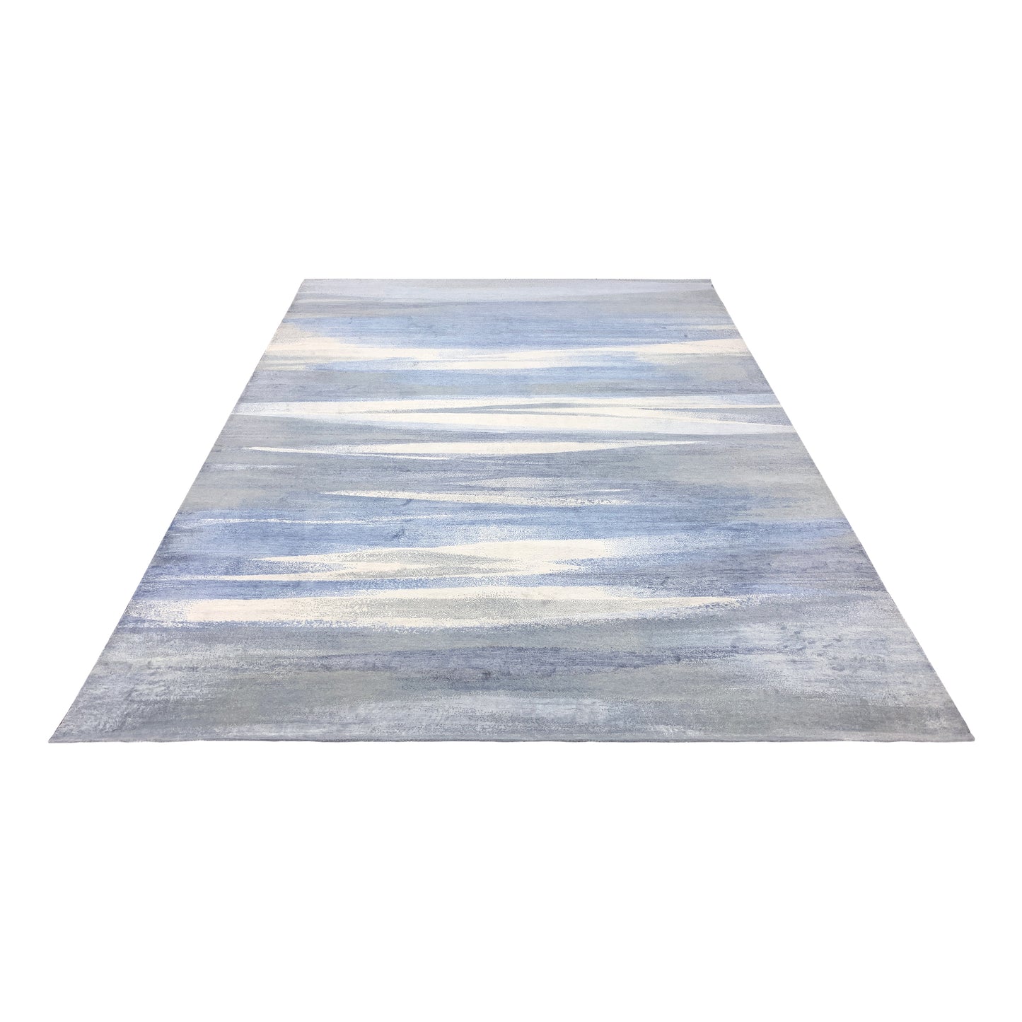 Beige Blue, Silk Wool Modern Abstract Handknotted 9.0x12.2Ft 274x370Cms Area Rug