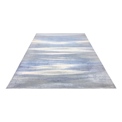 Beige Blue, Silk Wool Modern Abstract Handknotted 9.0x12.2Ft 274x370Cms Area Rug