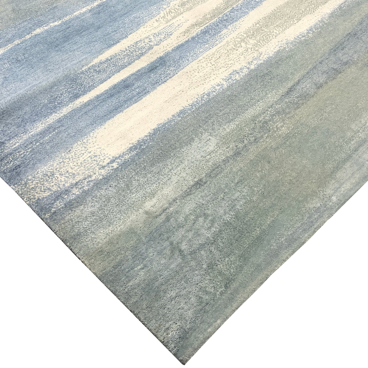 Beige Blue, Silk Wool Modern Abstract Handknotted 9.0x12.2Ft 274x370Cms Area Rug