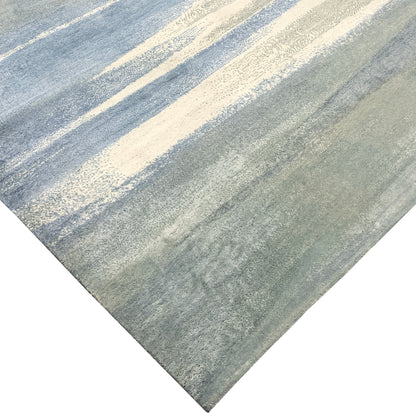 Beige Blue, Silk Wool Modern Abstract Handknotted 9.0x12.2Ft 274x370Cms Area Rug