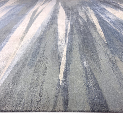 Beige Blue, Silk Wool Modern Abstract Handknotted 9.0x12.2Ft 274x370Cms Area Rug