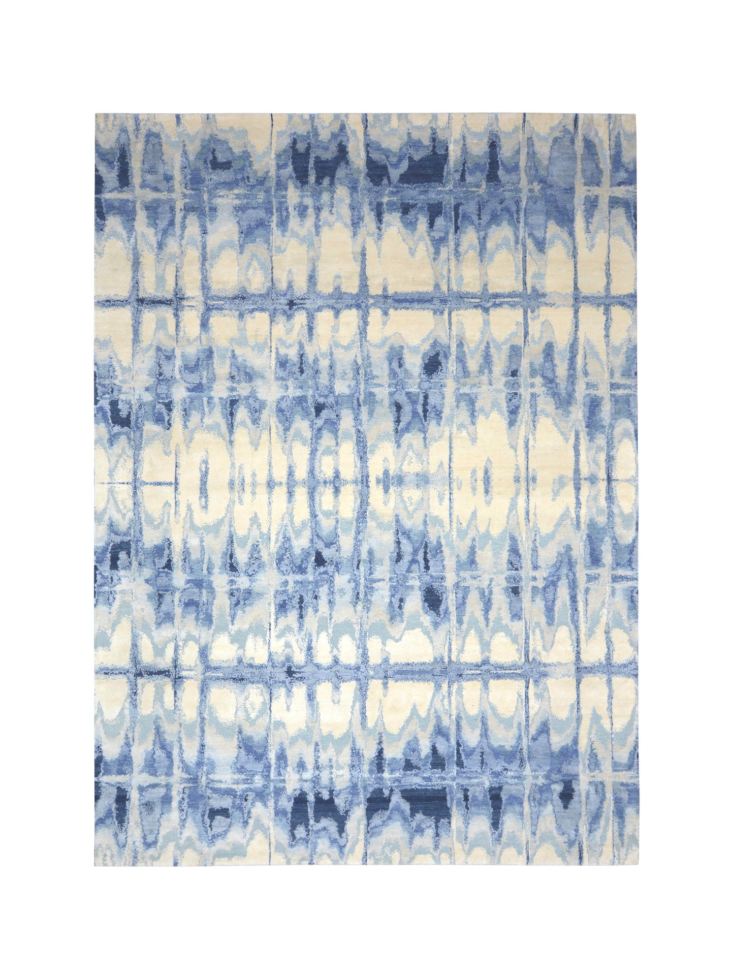 Beige, Grey and Blue Silk and Wool Modern Abstract Handknotted 9.0x12.6Ft 274x380Cms Area Rug