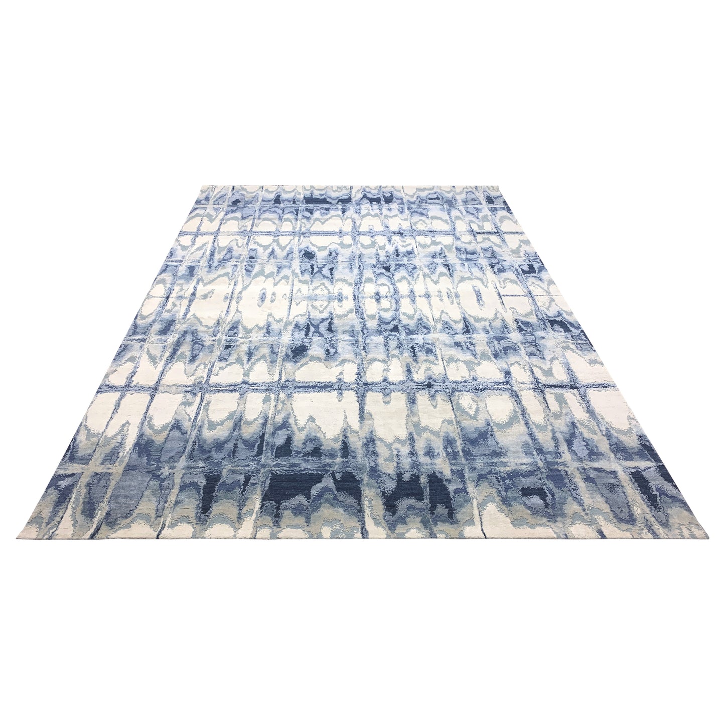 Beige, Grey and Blue Silk and Wool Modern Abstract Handknotted 9.0x12.6Ft 274x380Cms Area Rug