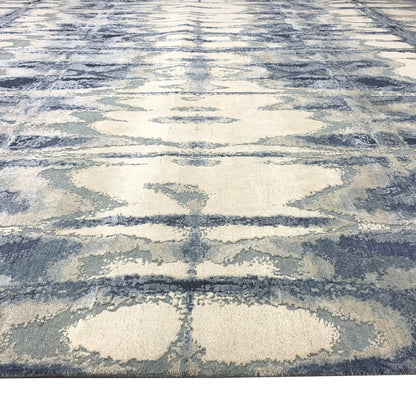 Blue Grey, Silk Wool Hi-Lo Modern Abstract Handknotted 9.0x12.6Ft 274x380Cms Area Rug