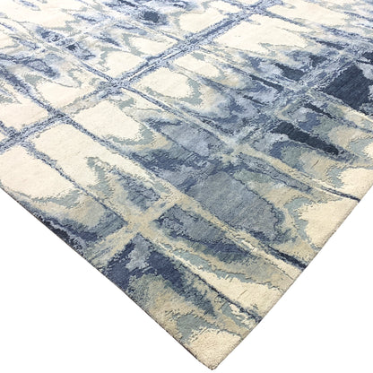 Blue Grey, Silk Wool Hi-Lo Modern Abstract Handknotted 9.0x12.6Ft 274x380Cms Area Rug