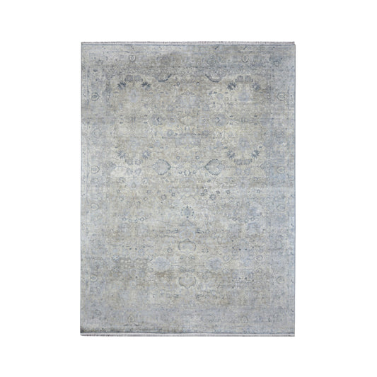 Grey and Ivory Blended Silk Traditional Persian Erased Handknotted 8.9x11.11Ft 268x362Cms Area Rug