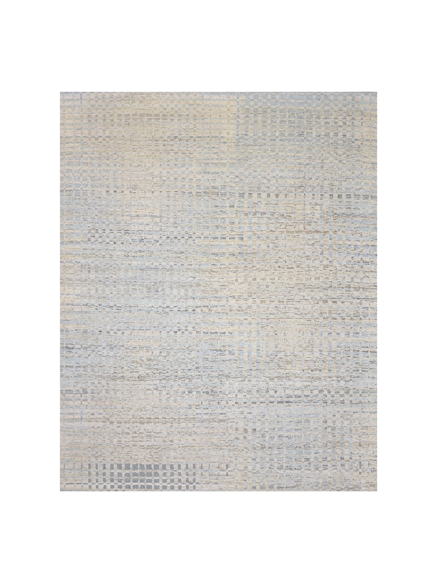 Beige Blue, Silk Wool Oxidized Modern Pattern Handknotted 8.0x10.0ft 245x305Cms Area Rug