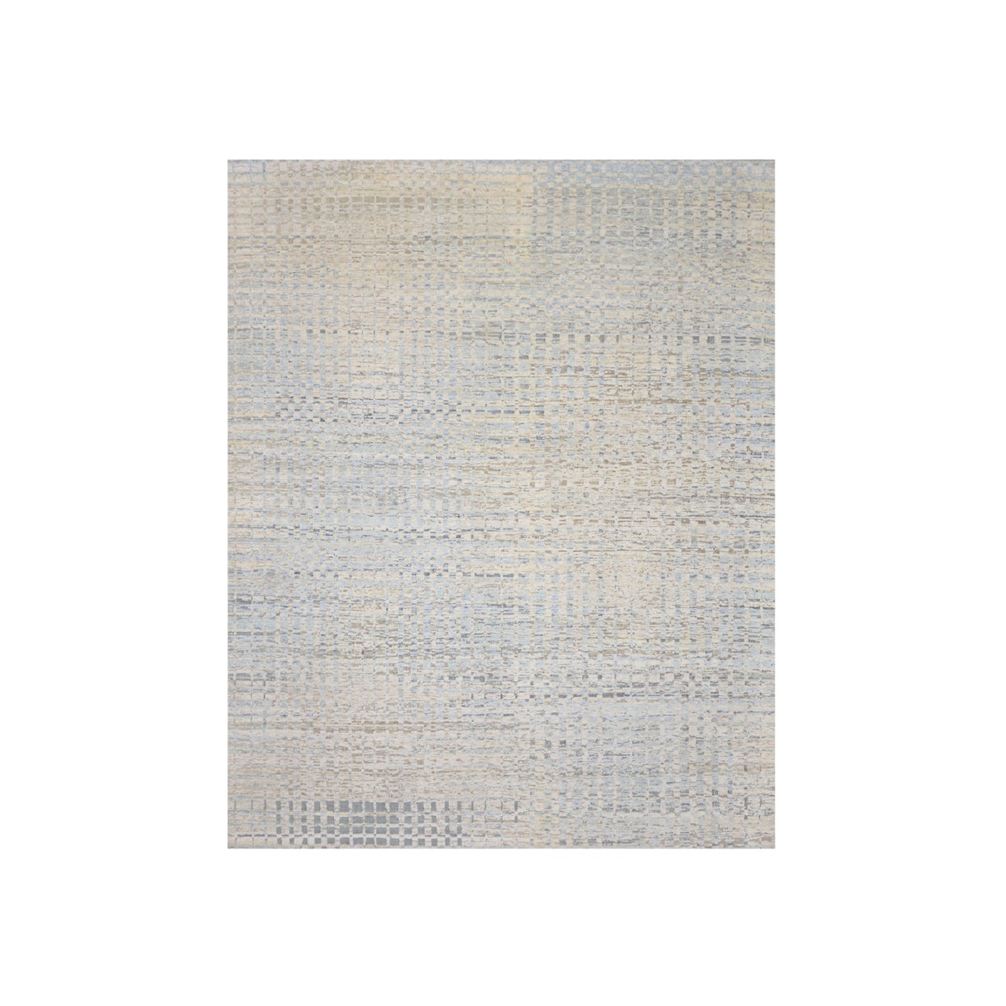 Beige Blue, Silk Wool Oxidized Modern Pattern Handknotted 8.0x10.0ft 245x305Cms Area Rug