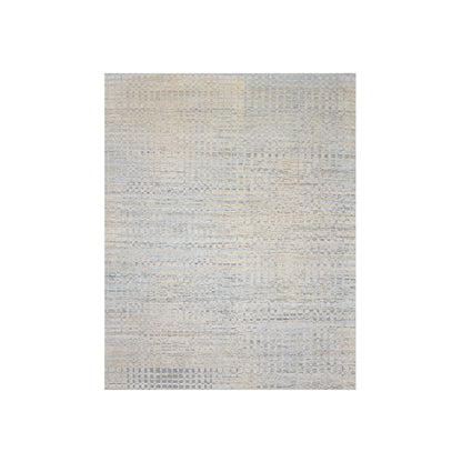 Beige Blue, Silk Wool Oxidized Modern Pattern Handknotted 8.0x10.0ft 245x305Cms Area Rug