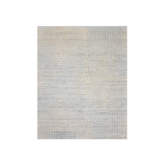 Beige Blue, Silk Wool Oxidized Modern Pattern Handknotted 8.0x10.0ft 245x305Cms Area Rug