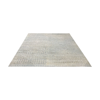 Beige Blue, Silk Wool Oxidized Modern Pattern Handknotted 8.0x10.0ft 245x305Cms Area Rug