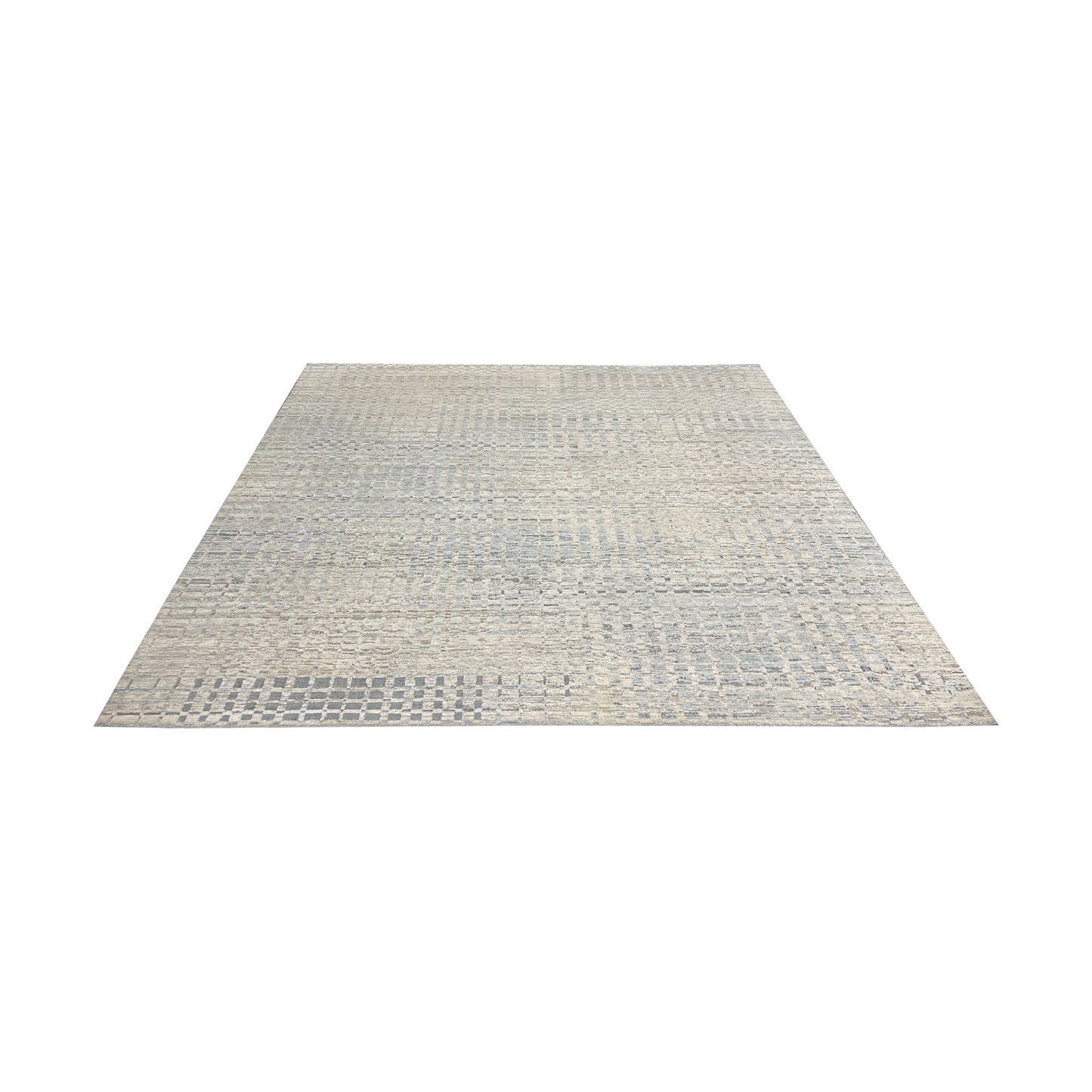 Beige Blue, Silk Wool Oxidized Modern Pattern Handknotted 8.0x10.0ft 245x305Cms Area Rug