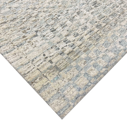 Beige Blue, Silk Wool Oxidized Modern Pattern Handknotted 8.0x10.0ft 245x305Cms Area Rug