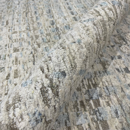 Beige Blue, Silk Wool Oxidized Modern Pattern Handknotted 8.0x10.0ft 245x305Cms Area Rug