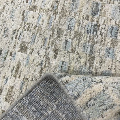 Beige Blue, Silk Wool Oxidized Modern Pattern Handknotted 8.0x10.0ft 245x305Cms Area Rug